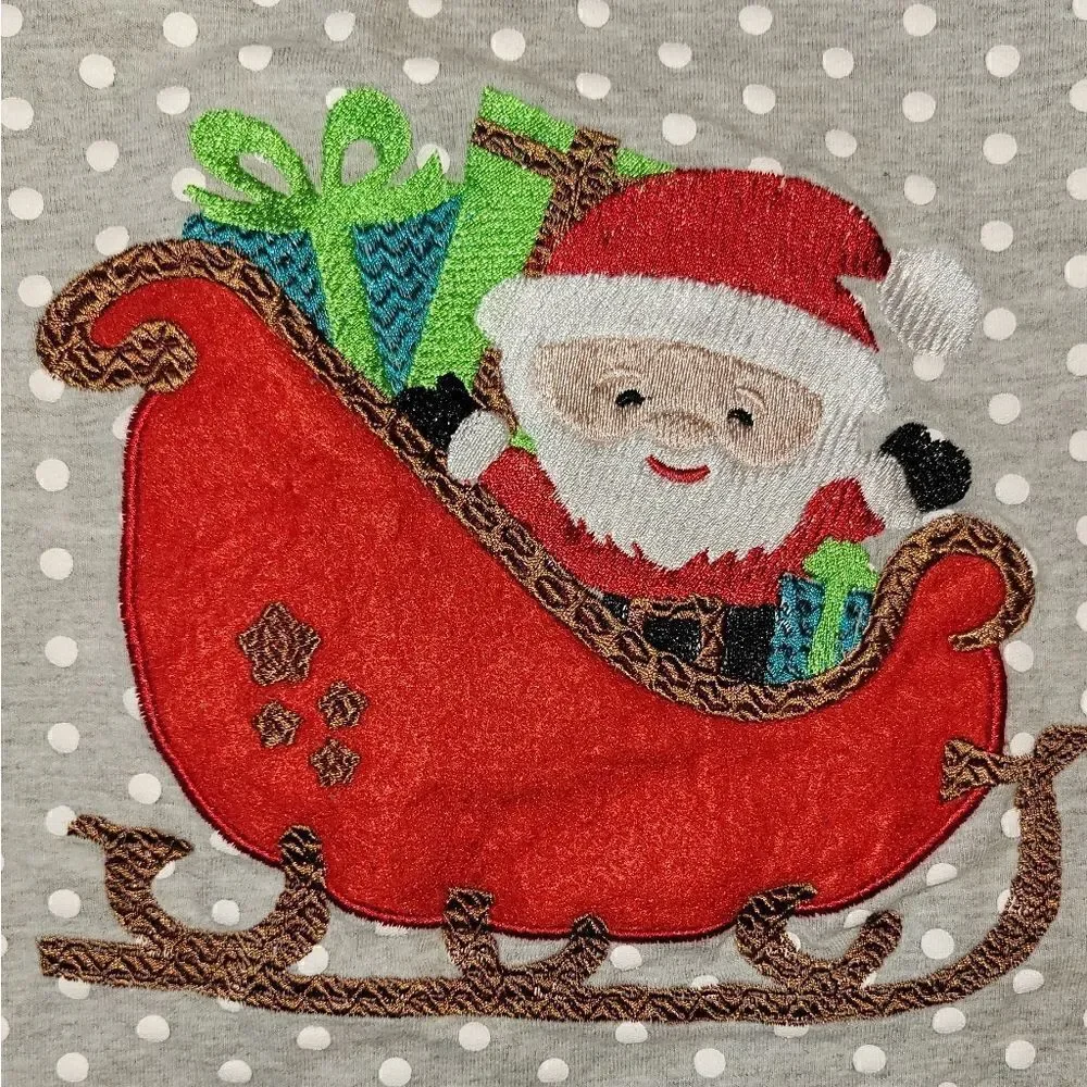 Santa's Sleigh Gray Polka Ruffle Baby Girls Christmas Romper 3-6m